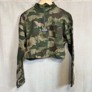 NWT Adidas Women's Camo Half Zip Crop Sweatshirt